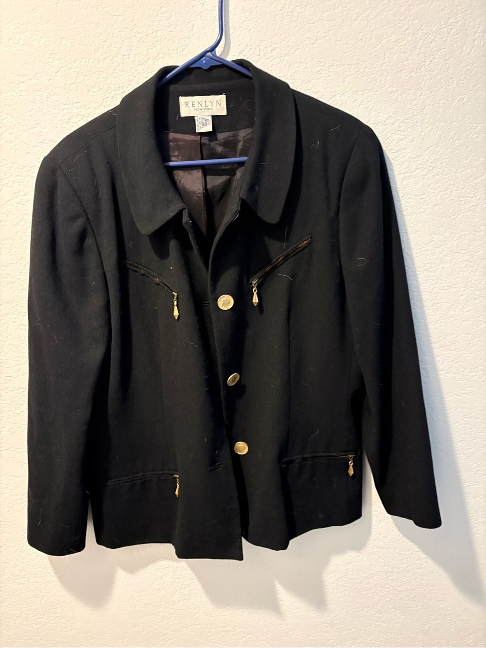 Black Women's Button-Front Blazer with Gold Hardware